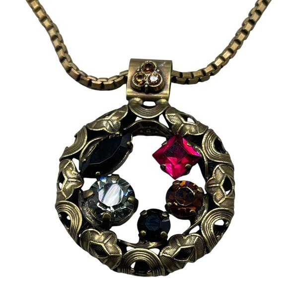 mariana pendent 2" chain 30" necklace handmade crystals black circle READ NEW - Picture 1 of 10